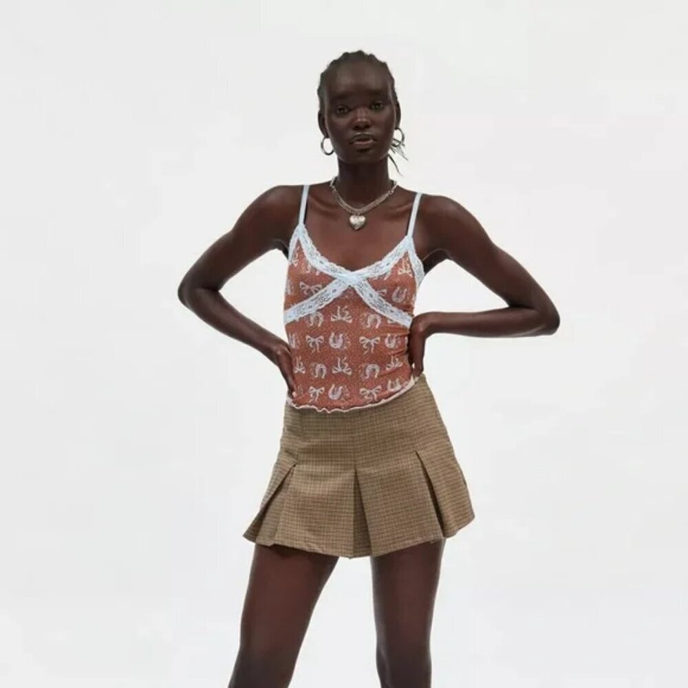 NWT UO Out From Under Jacquard Brown Bow Seamless Cami